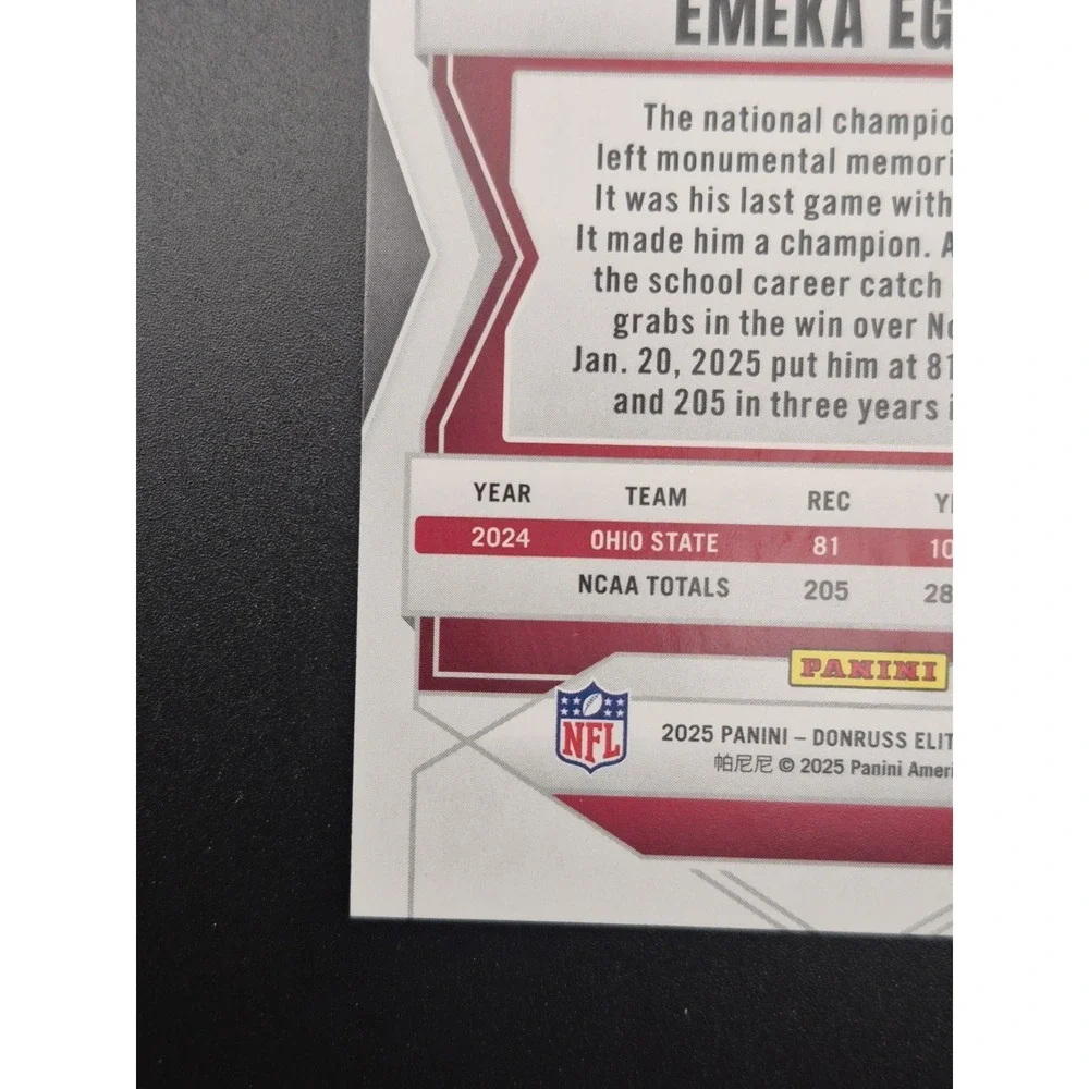 2025 Panini‎ Donruss Elite Emeka Egbuka #102 Rookies Pink Ink (RC) Buccaneers